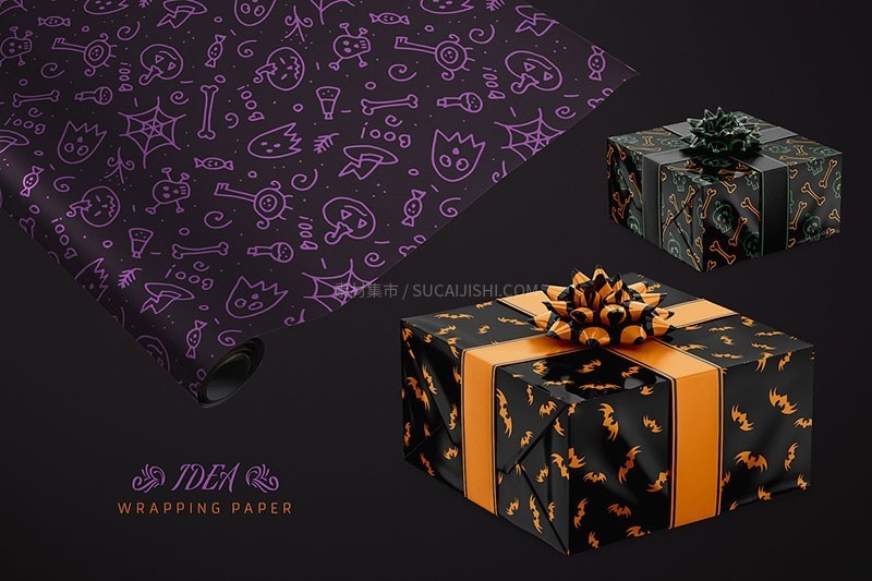 100种万圣节无缝图案背景素材,AI PAT格式